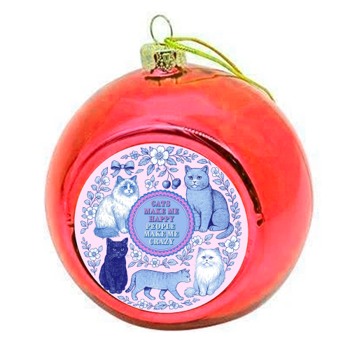 Cats Make Me Happy - colourful christmas bauble by Lilly Rose