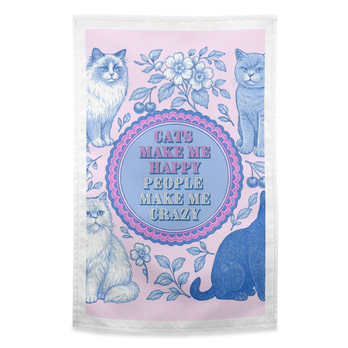 Cats Make Me Happy - funny tea towel by Lilly Rose