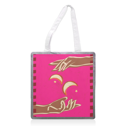 Celestial Exchange – A Couple Of Moons - printed canvas tote bag by Uma Prabhakar Gokhale