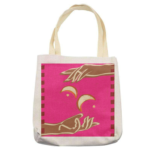 Celestial Exchange – A Couple Of Moons - printed canvas tote bag by Uma Prabhakar Gokhale