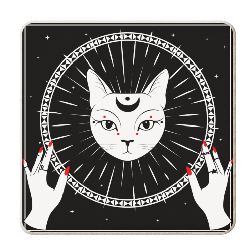 celestial moon cat - personalised beer coaster by haris kavalla