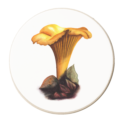 Chanterelle Mushroom - personalised beer coaster by She Walks She Paints