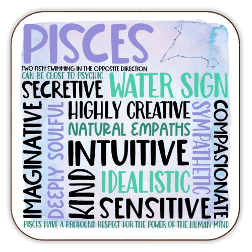 Characteristics of the star sign Pisces - personalised beer coaster by All About Words Designs