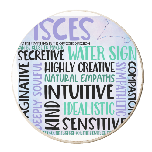 Characteristics of the star sign Pisces - personalised beer coaster by All About Words Designs