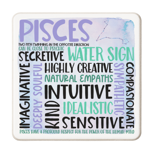 Characteristics of the star sign Pisces - personalised beer coaster by All About Words Designs