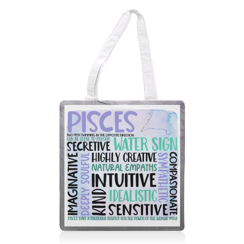Characteristics of the star sign Pisces - printed canvas tote bag by All About Words Designs