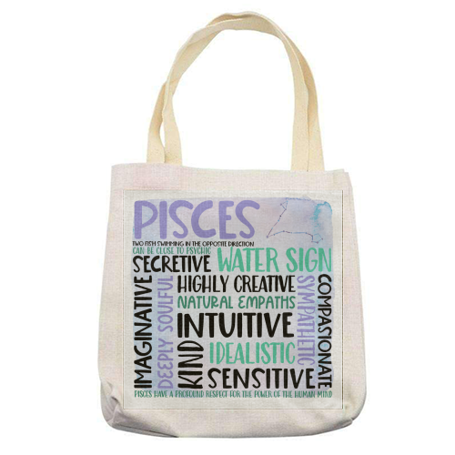 Characteristics of the star sign Pisces - printed canvas tote bag by All About Words Designs