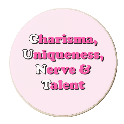 Charisma, Uniqueness,  Nerve & Talent - personalised beer coaster by Adam Regester