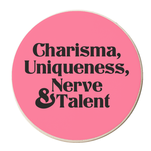 Charisma Uniqueness Nerve & Talent - personalised beer coaster by The Queer Store