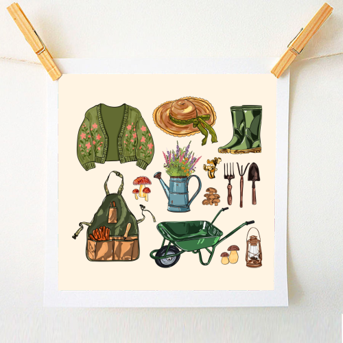 Charming Cottagecore Garden Tools & Botanicals - A1 - A4 art print by EZbie