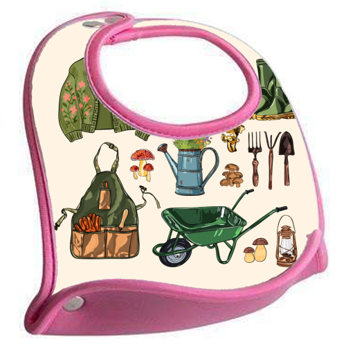 Charming Cottagecore Garden Tools & Botanicals - feeding bib by EZbie
