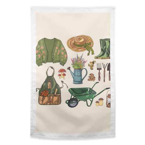 Charming Cottagecore Garden Tools & Botanicals - funny tea towel by EZbie