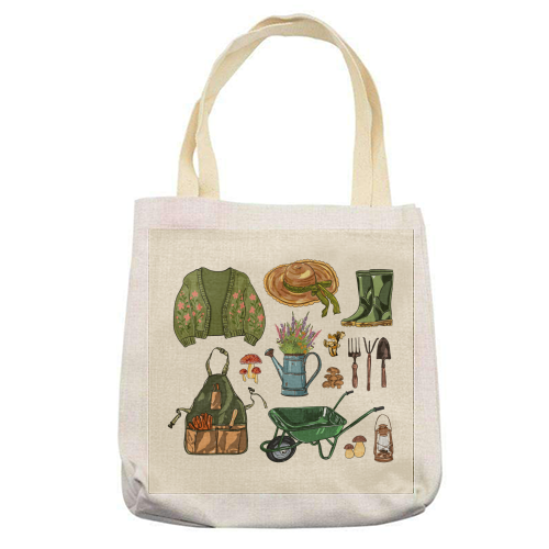 Charming Cottagecore Garden Tools & Botanicals - printed canvas tote bag by EZbie