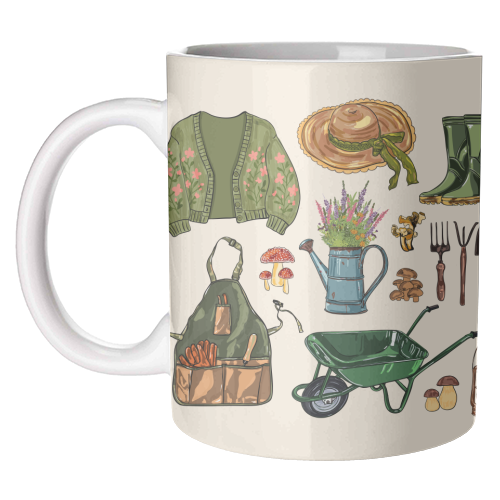 Charming Cottagecore Garden Tools & Botanicals - unique mug by EZbie