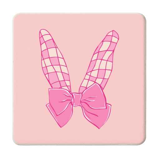 Charming Pink Coquette Bunny Ears - personalised beer coaster by EZbie