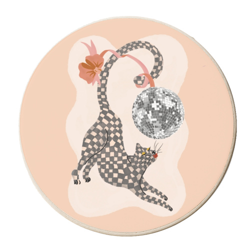 Checkerboard Disco Cat - personalised beer coaster by Steph Pryor