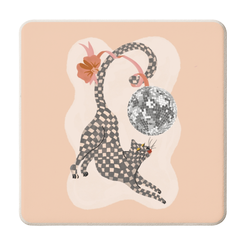 Checkerboard Disco Cat - personalised beer coaster by Steph Pryor