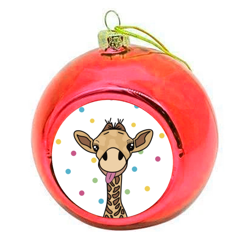 Cheeky Giraffe Print - colourful christmas bauble by Drawings by Firefly