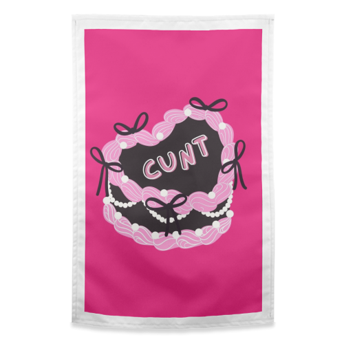 Cheeky Pink Heart Cake - funny tea towel by Lilly Rose