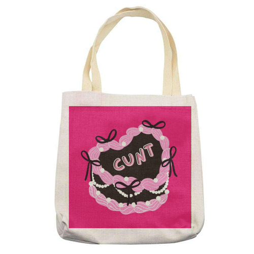Cheeky Pink Heart Cake - printed canvas tote bag by Lilly Rose