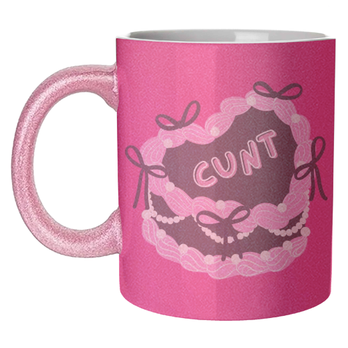 Cheeky Pink Heart Cake - unique mug by Lilly Rose