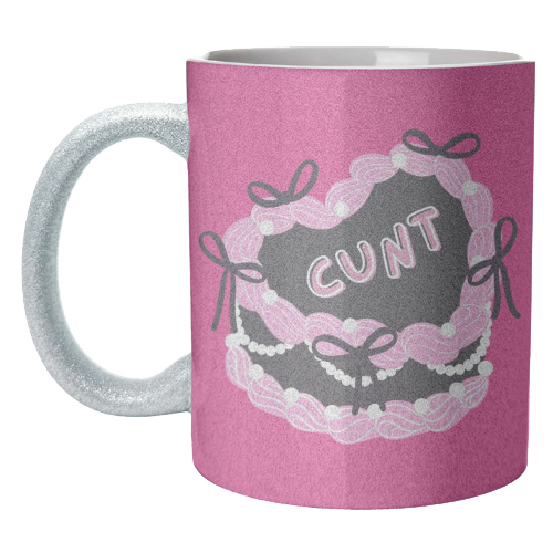 Cheeky Pink Heart Cake - unique mug by Lilly Rose