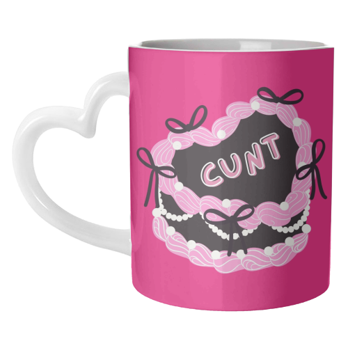 Cheeky Pink Heart Cake - unique mug by Lilly Rose