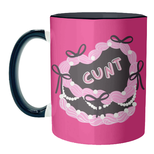 Cheeky Pink Heart Cake - unique mug by Lilly Rose