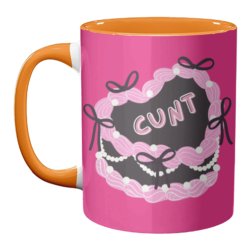 Cheeky Pink Heart Cake - unique mug by Lilly Rose