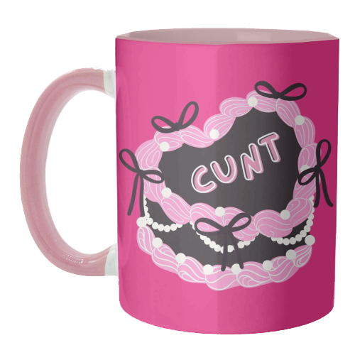 Cheeky Pink Heart Cake - unique mug by Lilly Rose