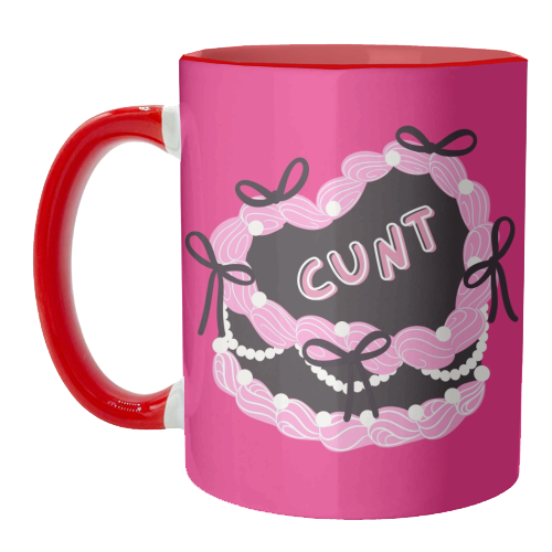 Cheeky Pink Heart Cake - unique mug by Lilly Rose