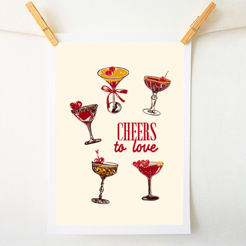 Cheers to Love Vintage Cocktail Illustration - A1 - A4 art print by EZbie