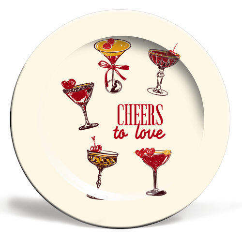 Cheers to Love Vintage Cocktail Illustration - ceramic dinner plate by EZbie