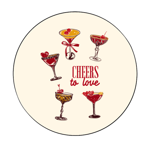Cheers to Love Vintage Cocktail Illustration - Circle Sticker by EZbie
