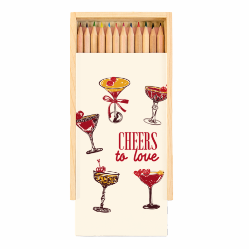 Cheers to Love Vintage Cocktail Illustration - Coloured Pencils with Box by EZbie