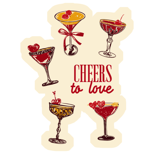 Cheers to Love Vintage Cocktail Illustration - Die Cut Sticker by EZbie