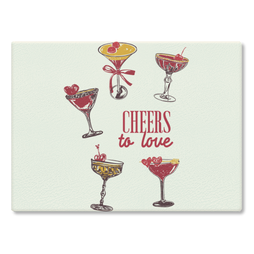 Cheers to Love Vintage Cocktail Illustration - glass chopping board by EZbie