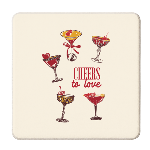 Cheers to Love Vintage Cocktail Illustration - personalised beer coaster by EZbie