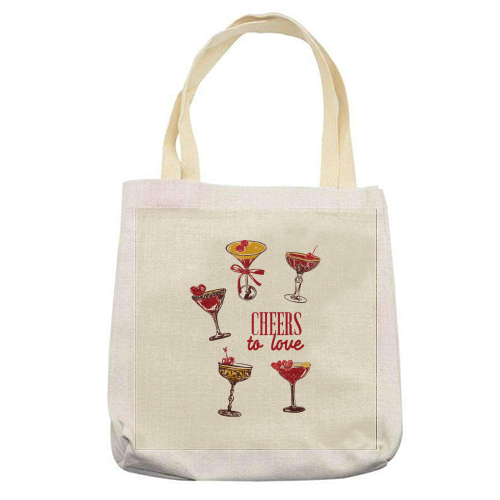 Cheers to Love Vintage Cocktail Illustration - printed canvas tote bag by EZbie
