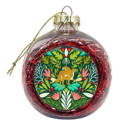 "Cheetah Couple Illustration, Wild Cat Jungle Nature, Mandala Painting, Wildlife Tropical Tiger	" - xmas bauble by Uma Prabhakar Gokhale
