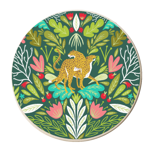"Cheetah Couple Illustration, Wild Cat Jungle Nature, Mandala Painting, Wildlife Tropical Tiger	" - personalised beer coaster by Uma Prabhakar Gokhale