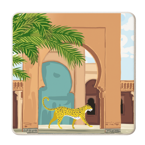 Cheetah Under The Moroccan Arch - personalised beer coaster by Uma Prabhakar Gokhale