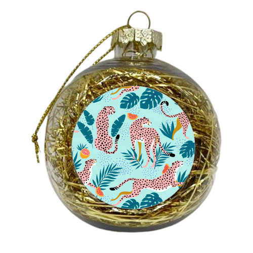 Cheetahs In The Grapefruit Grove, Tropical Jungle bohemian Wildlife, Tiger Wild Cat Nature Forest - xmas bauble by Uma Prabhakar Gokhale