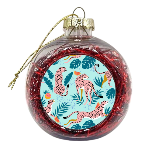 Cheetahs In The Grapefruit Grove, Tropical Jungle bohemian Wildlife, Tiger Wild Cat Nature Forest - xmas bauble by Uma Prabhakar Gokhale