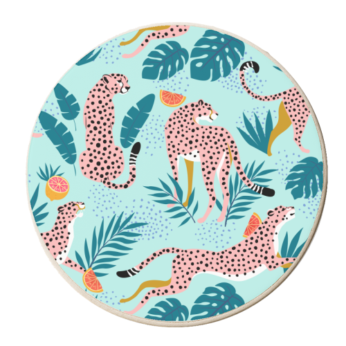 Cheetahs In The Grapefruit Grove, Tropical Jungle bohemian Wildlife, Tiger Wild Cat Nature Forest - personalised beer coaster by Uma Prabhakar Gokhale