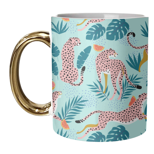 Cheetahs In The Grapefruit Grove, Tropical Jungle bohemian Wildlife, Tiger Wild Cat Nature Forest - unique mug by Uma Prabhakar Gokhale