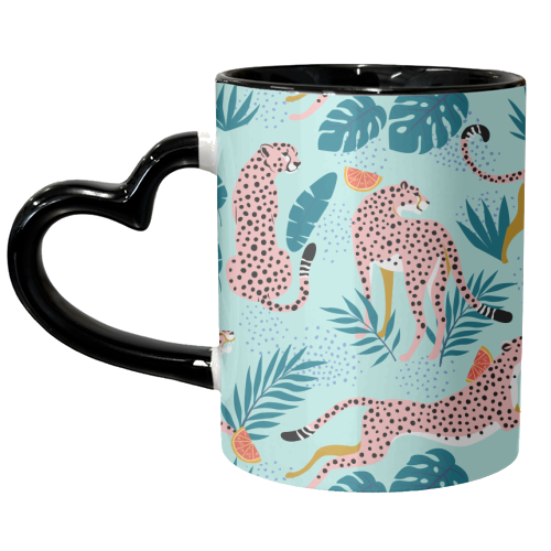 Cheetahs In The Grapefruit Grove, Tropical Jungle bohemian Wildlife, Tiger Wild Cat Nature Forest - unique mug by Uma Prabhakar Gokhale