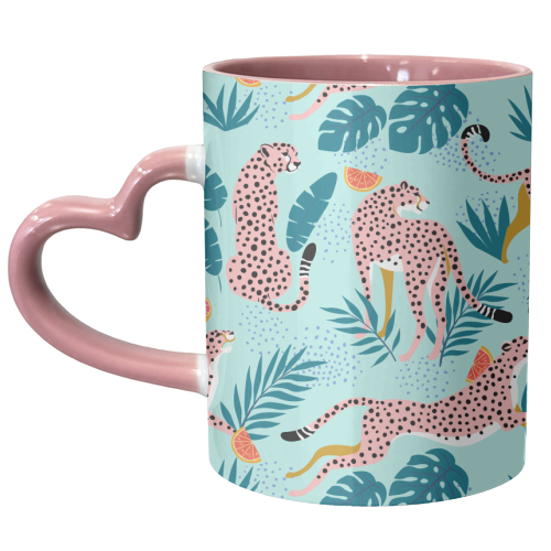 Cheetahs In The Grapefruit Grove, Tropical Jungle bohemian Wildlife, Tiger Wild Cat Nature Forest - unique mug by Uma Prabhakar Gokhale