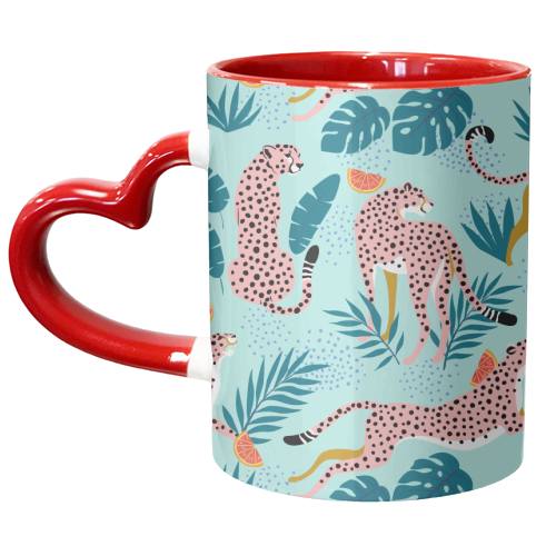 Cheetahs In The Grapefruit Grove, Tropical Jungle bohemian Wildlife, Tiger Wild Cat Nature Forest - unique mug by Uma Prabhakar Gokhale