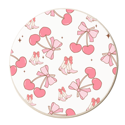 Cherries coquette cowboy boots pattern - personalised beer coaster by haris kavalla